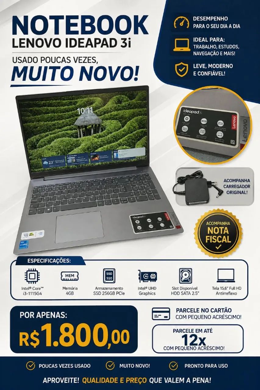 Notebook Lenovo Idealpad 3i (Modelo 82MD000ABR) - Foto 5