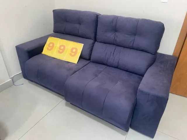 Sofá Retrátil e Reclinável Veludo Azul (ENTREGA HOJE)