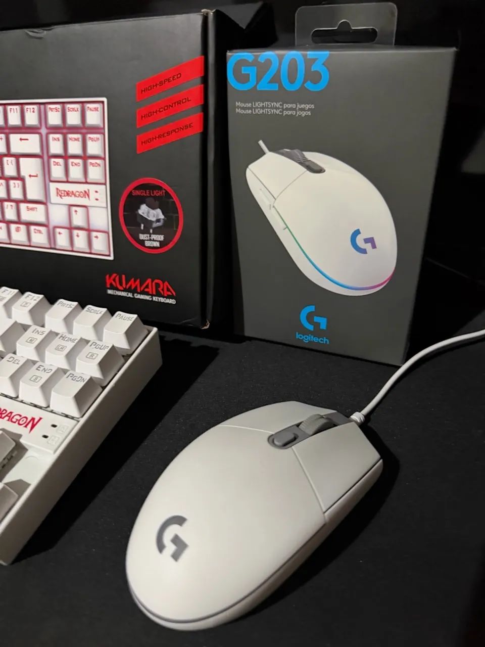 Teclado kumara branco (led vermelho) e mouse logitech G203 - Foto 3