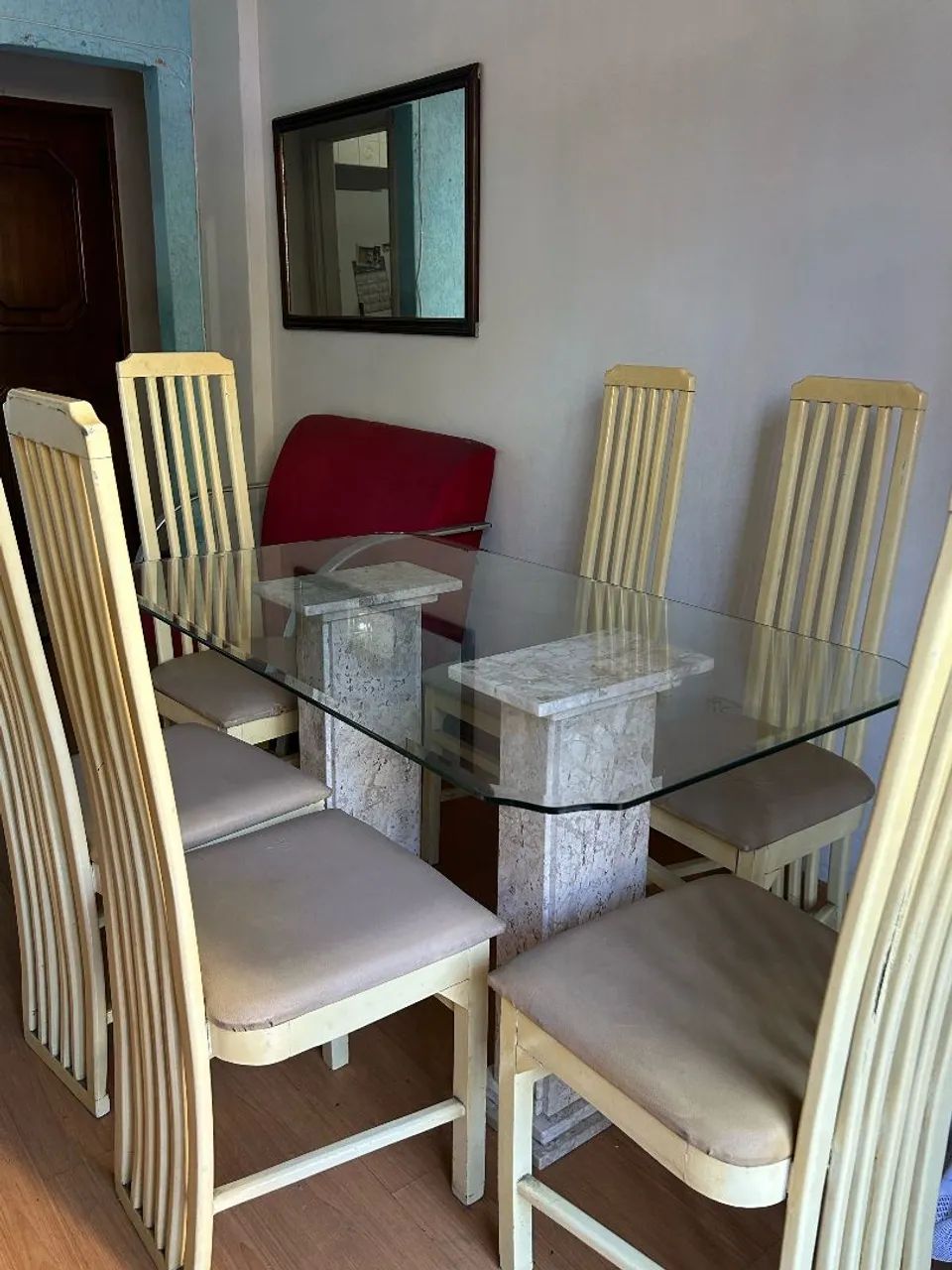 Mesa de Jantar de Vidro com Base em mármore + 6 Cadeiras (Oportunidade) - Foto 3
