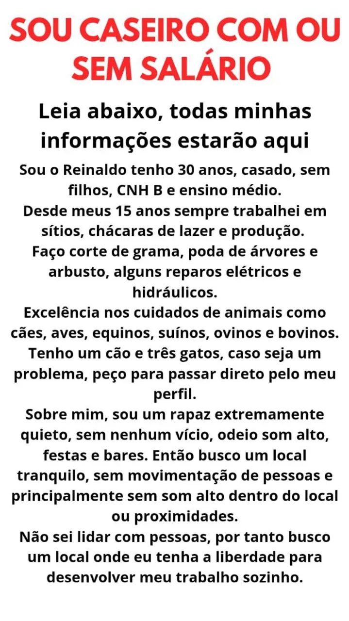 Sou caseiro com ou sem salário