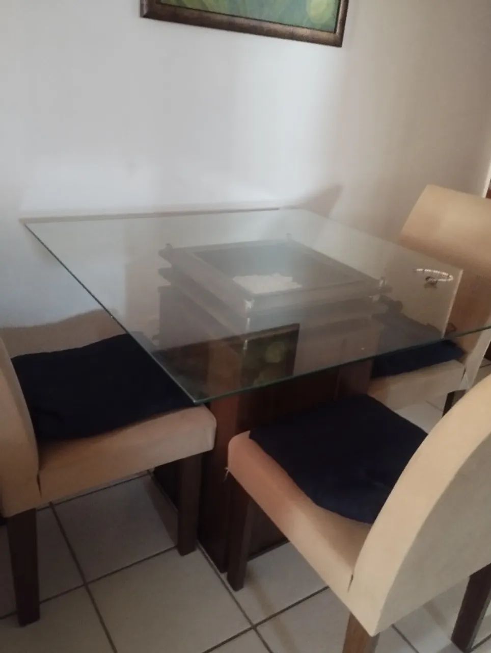 Mesa de jantar quadrada de vidro 
