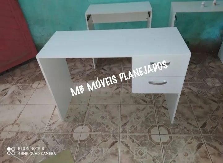 Mesa nueva con dos cajones, 100 % MDF blanco65204504401410120
