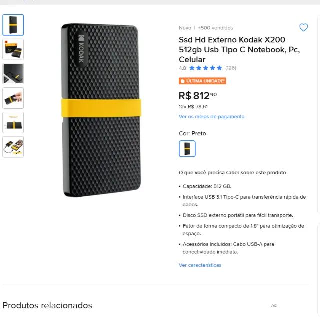 SSD EXTERNO KODAK 512GB - Foto 2
