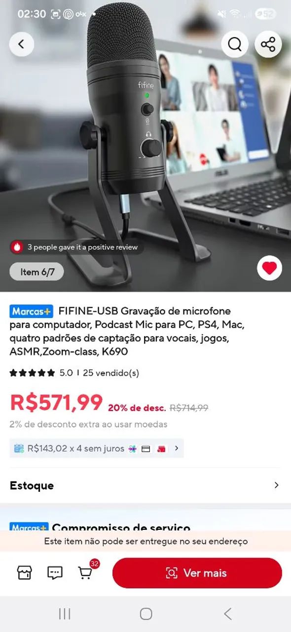 Microfone FIFINE-USB usado poucas vezes - Foto 2