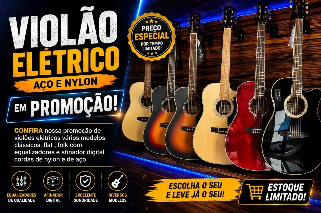 Violão elétrico aço e nylon em promoção