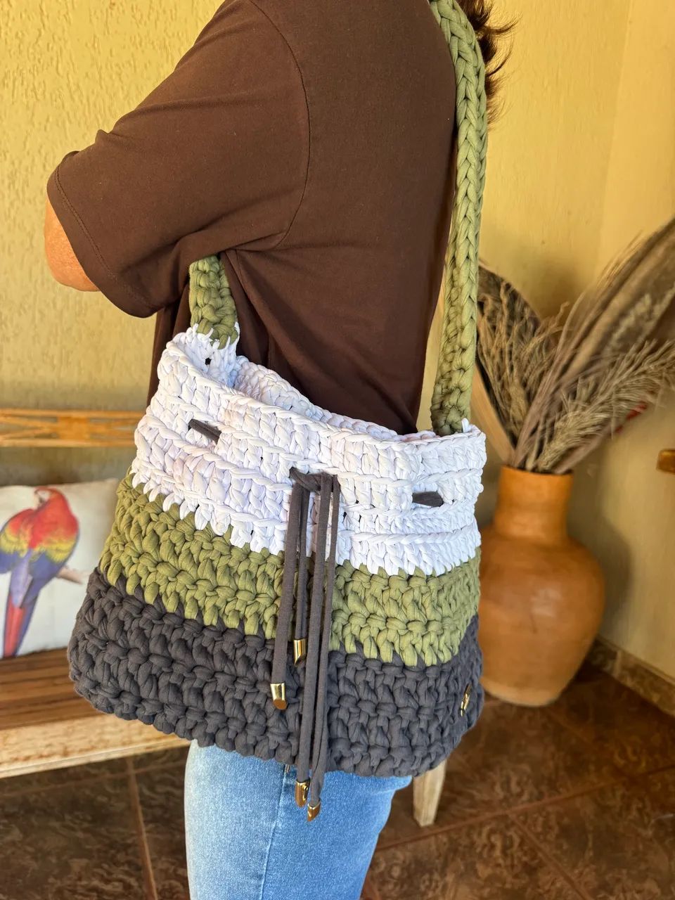 Bolsa saco de crochê  - Foto 2