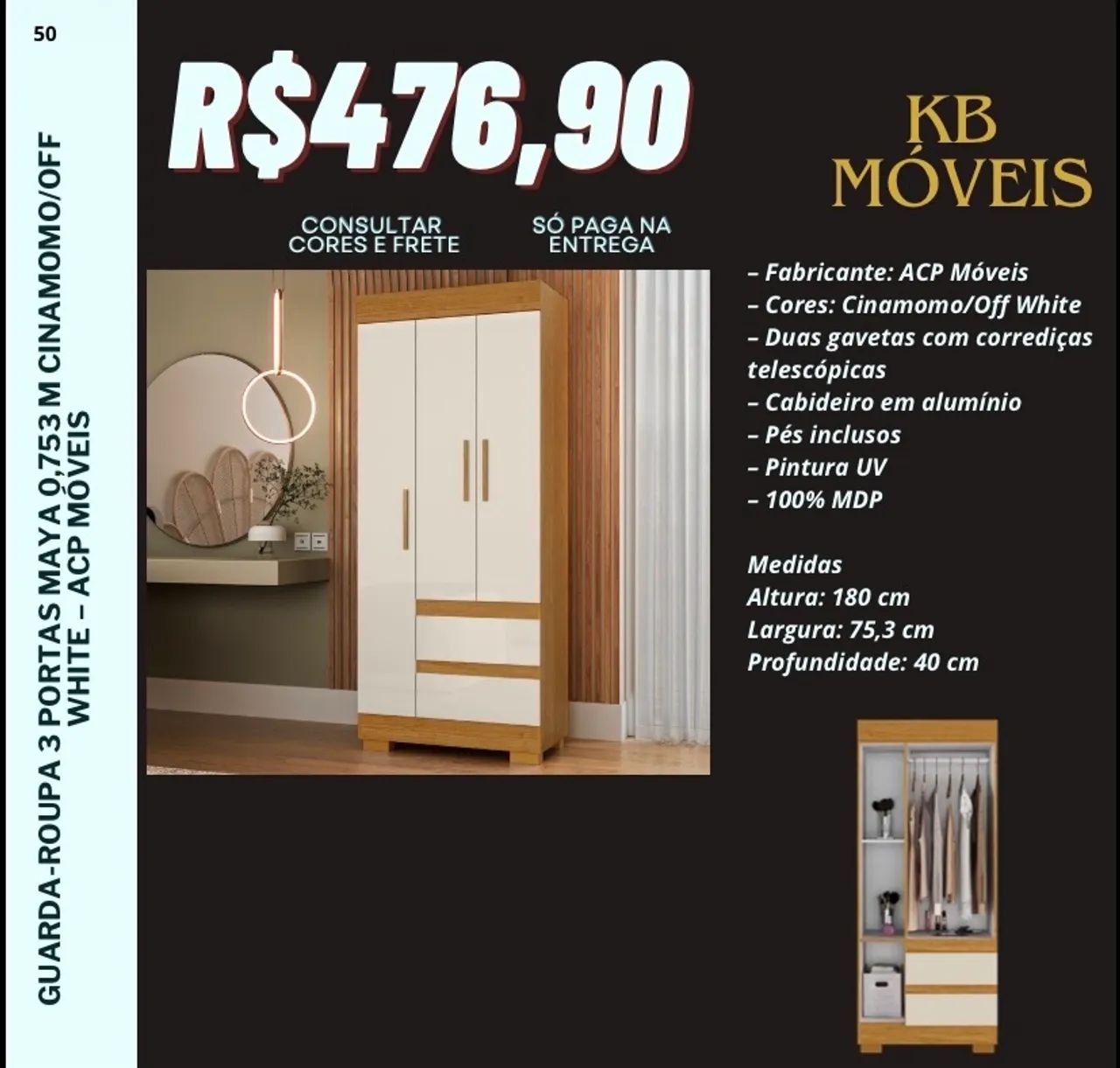 Guarda-roupa solteiro NOVO