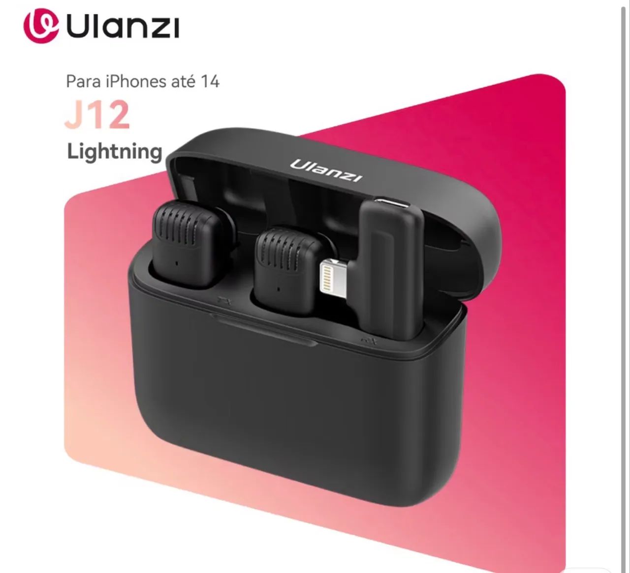 Microfone de lapela tipo Lightning com case de carregamento