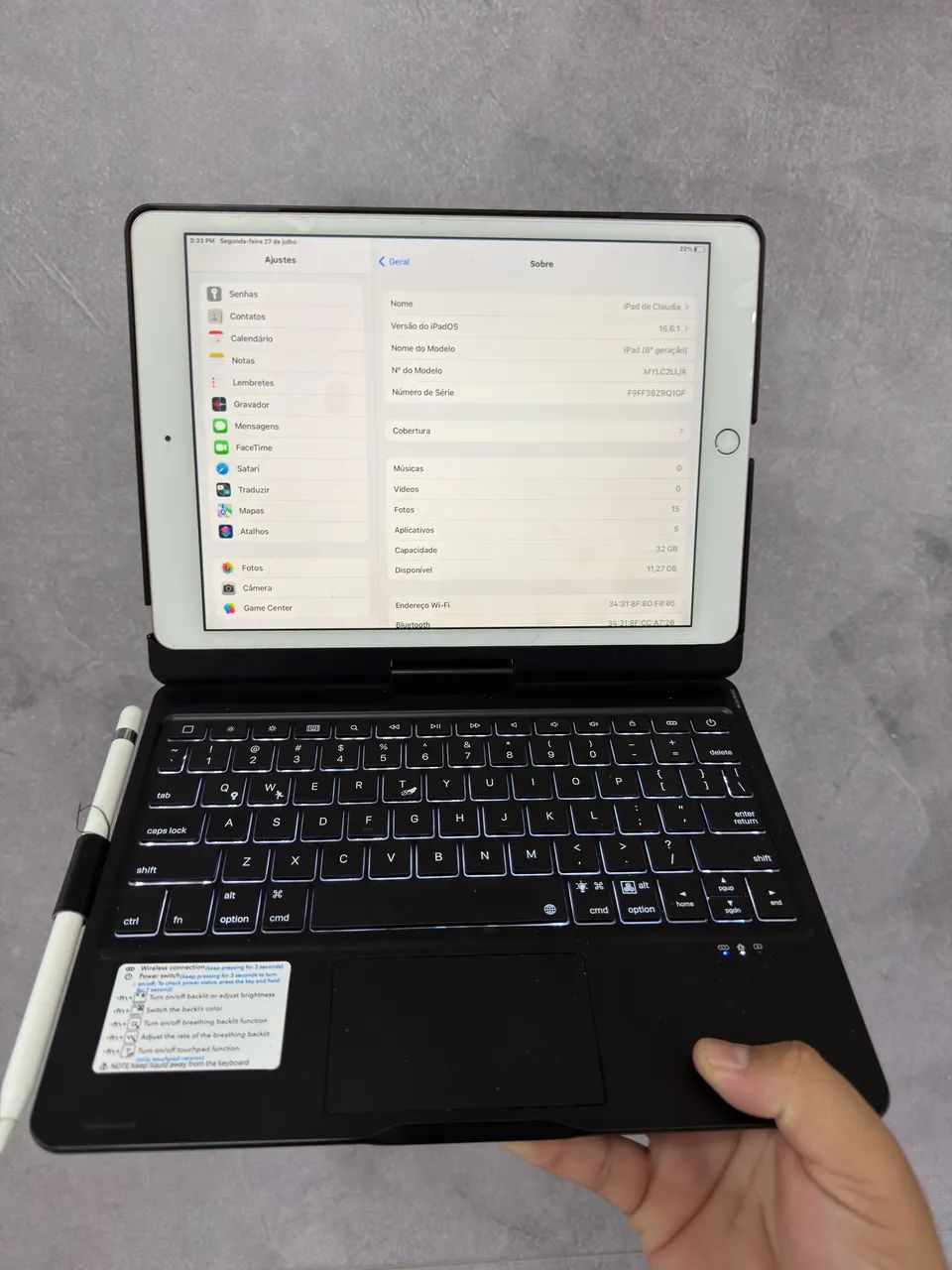 iPad 8º geração c/ Apple pincel e teclado  - Foto 3