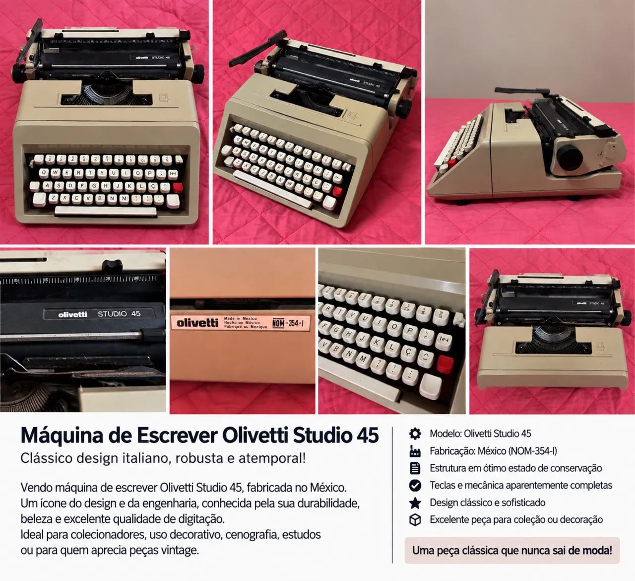 Máquina de Escrever Olivetti Studio 45 Vintage - Itens Para