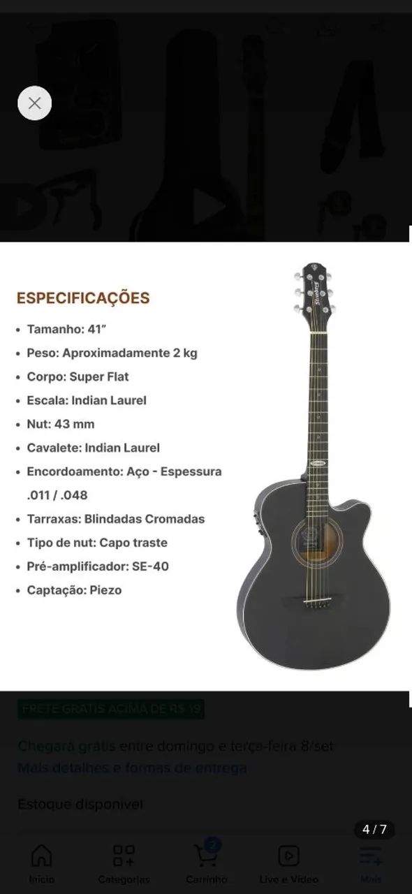 Violão Strinberg SF200C Flat/Aço Eletroacustico  - Foto 4