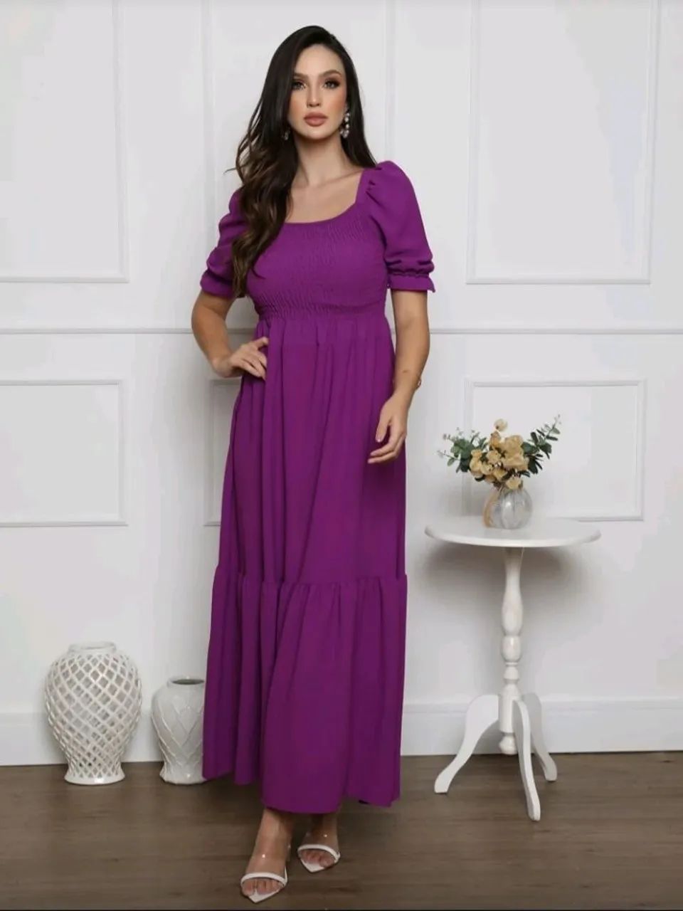 Vestido Longo roxo manga bufante P - Foto 3