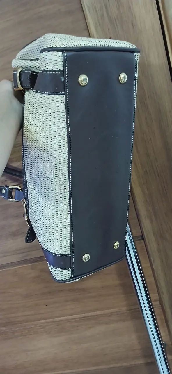 Bolsa em palha natural e couro café. (Palha e couro legítimo).  - Foto 2