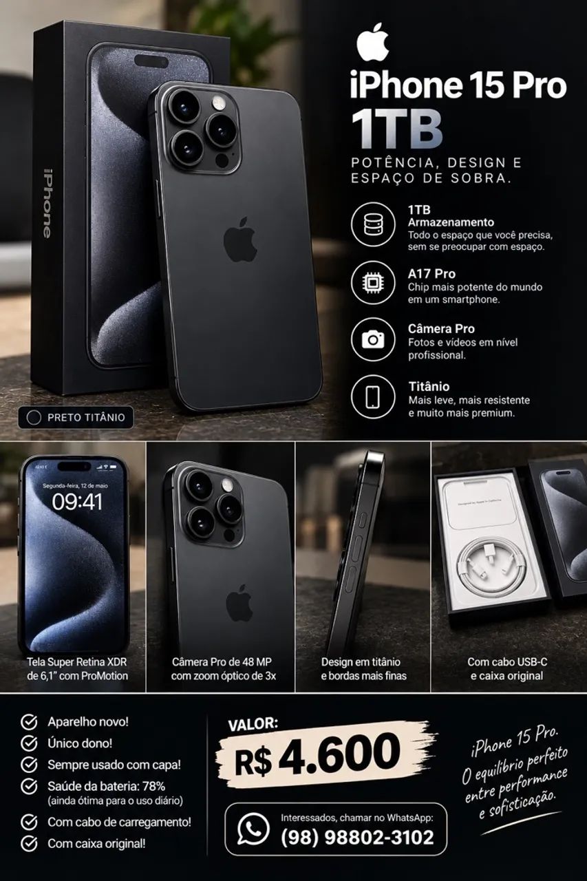 Iphone 15 PRO. 1TB de memória 
