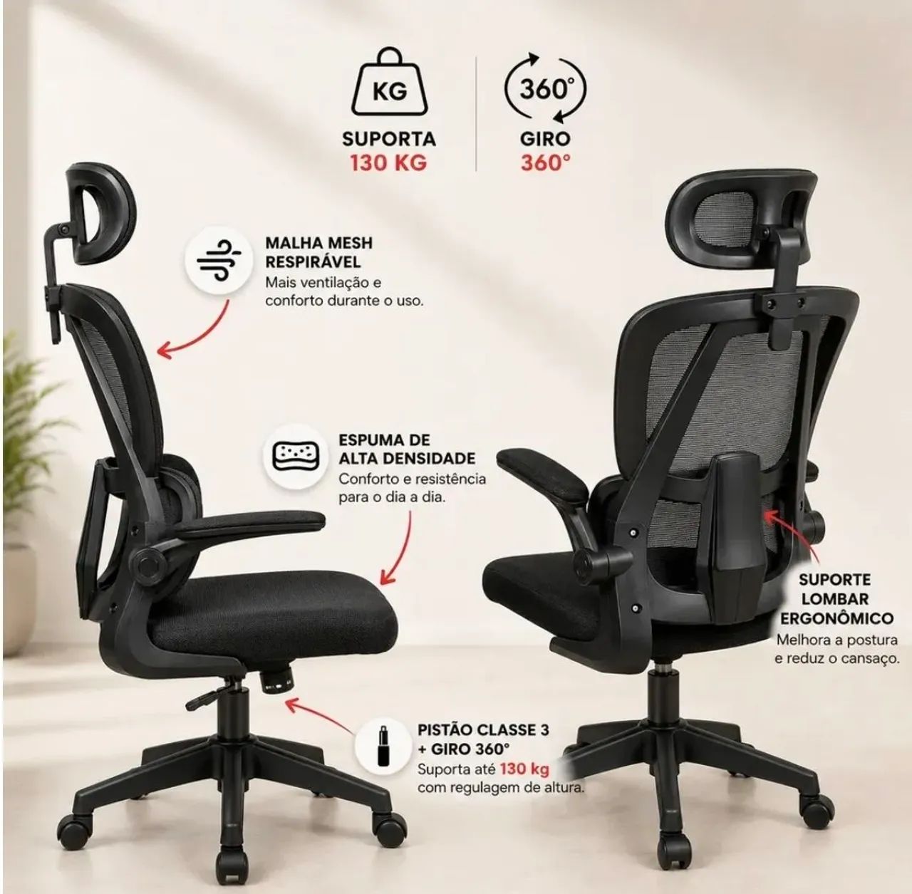 Cadeira gamer/escritório - Ergonômica - NOVA!  - Foto 4