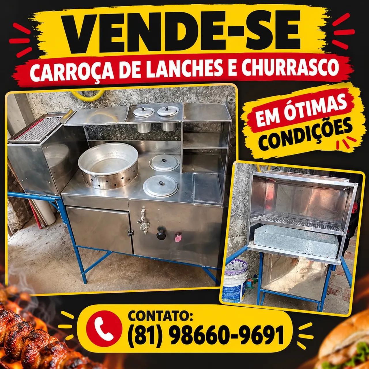 Carroça para espetinho e batata frita 