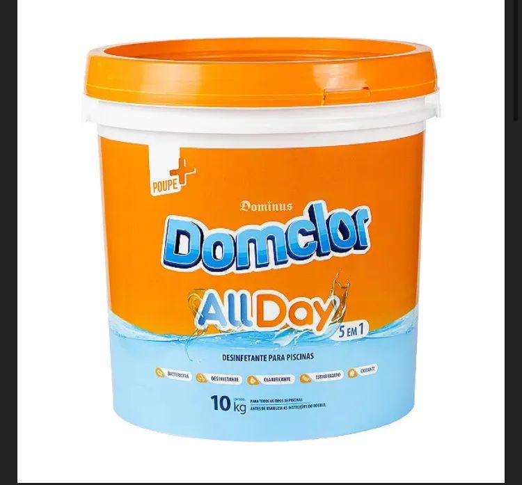 Domclor All Day 5-in-1 Granular Chlorine Bucket for Swimming Pools, 10 kg, for Treatment and Cleaning