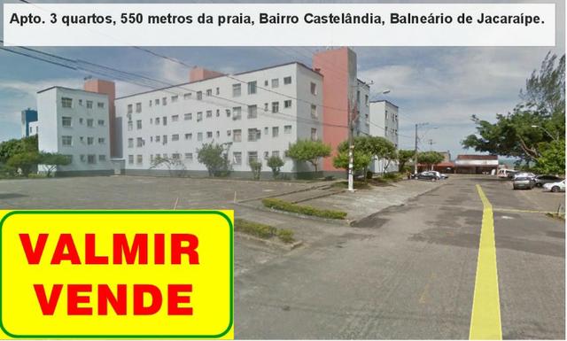 Apartamento 03 quartos, 3 º andar, sol da manha, 1.000 metros da praia, Castelândia