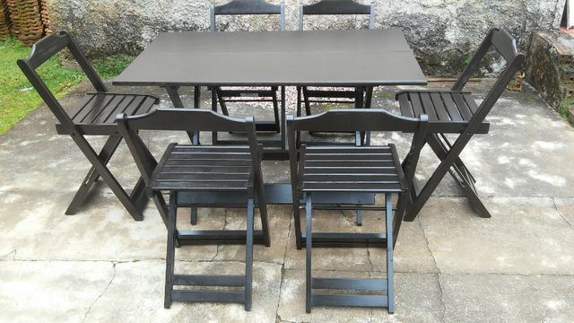 Conjunto Dobrável Mesa 120x70 com 6 cadeiras