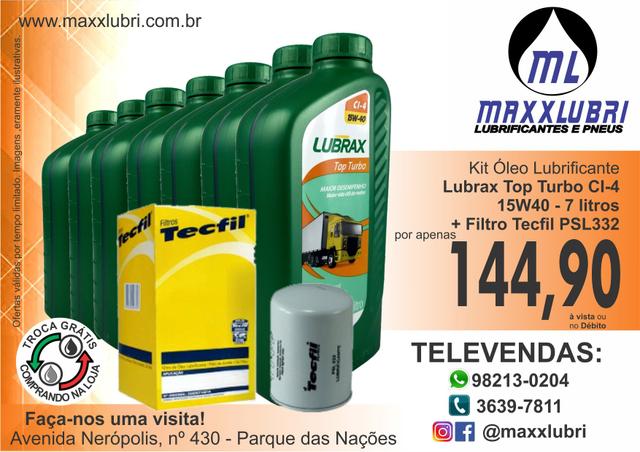 Kit Óleo Lubrax CI-4 15w40 Top Turbo + Filtro Tecfil PSL332