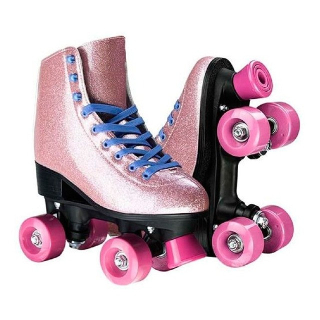 Patins Rollers 4 Rodas Rosa Com Glitter 37 - Foto 2