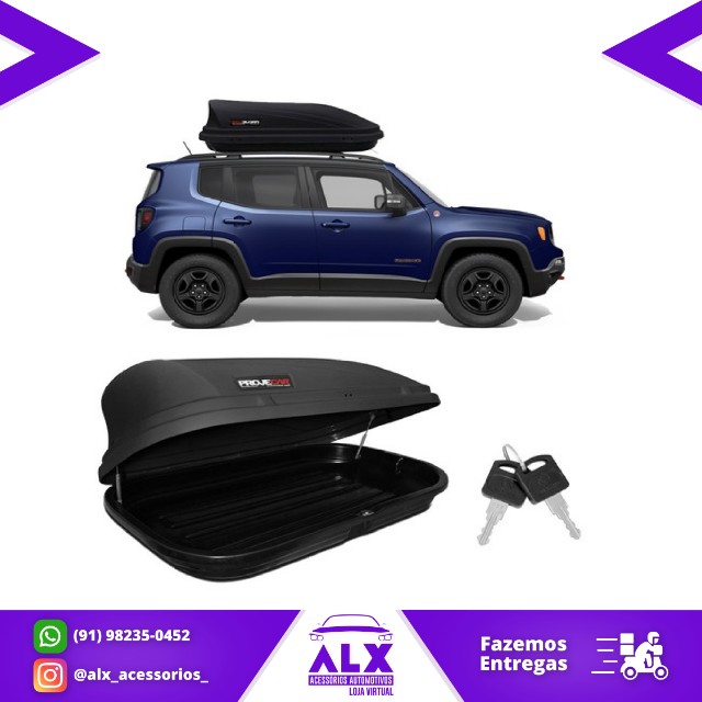 Baú Maleiro De Teto Bagageiro 380 Litros 45kg Motobul - Preto e Prata