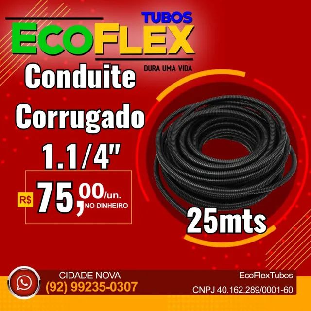 CONDUITE CORRUGADO 1.1/4" Pol 25Mts Eletroduto Flexível PEAD Preto