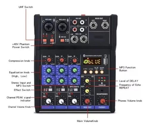 Mesa de som 4 canais + 2 Microfones Bivolt LE-713 - Foto 4