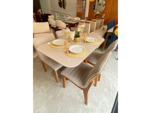 Mesa de Jantar Elegante com Base de Madeira Maciça e 4 Cadeiras Confortáveis - Foto 4