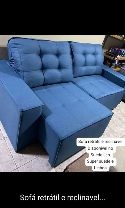 Sofa retratil e reclinavel linho azul 2.00 metros 