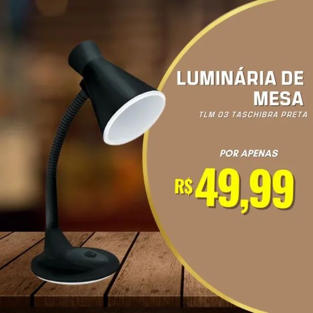 Luminária de Mesa Articulável TLM03 Preta 