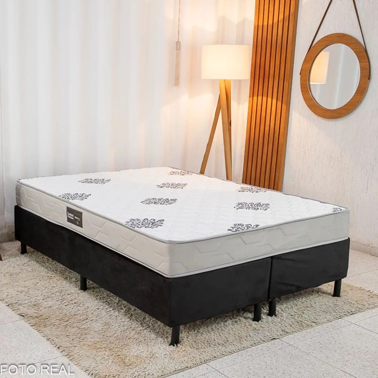 Box Casal Bipartida Suede + colchão!! L99m