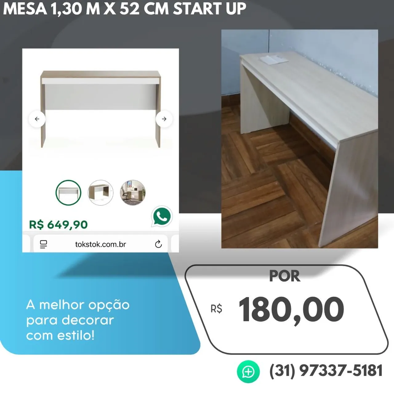 Mesa de Escritório Start Up 1,30m x 52cm