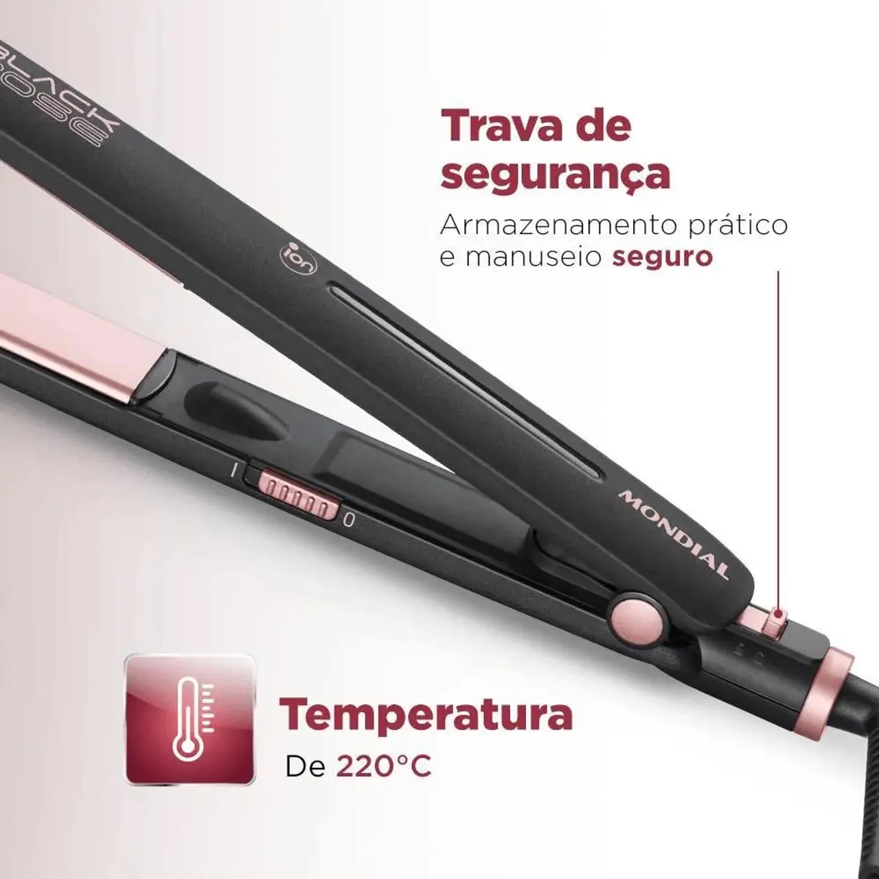 Prancha Mondial Black Rose 220°C