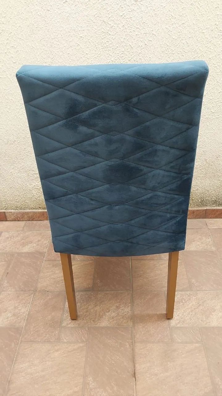 Cadeira de Jantar Azul com Tecido de Veludo - Foto 2
