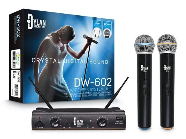 Microfone Dylan DW-602 UHF duplo de mão sem fio