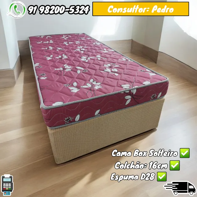 Cama Box Solteiro Espuma D28 - Colchão 16cm de altura