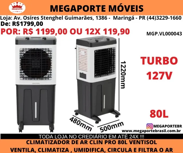 Climatizador de Ar 80 Litros Pro Ventisol 127V