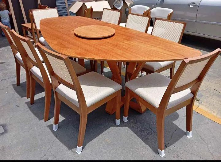 Mesa orgânica com 8 cadeiras madeira maciça 65568136150787122