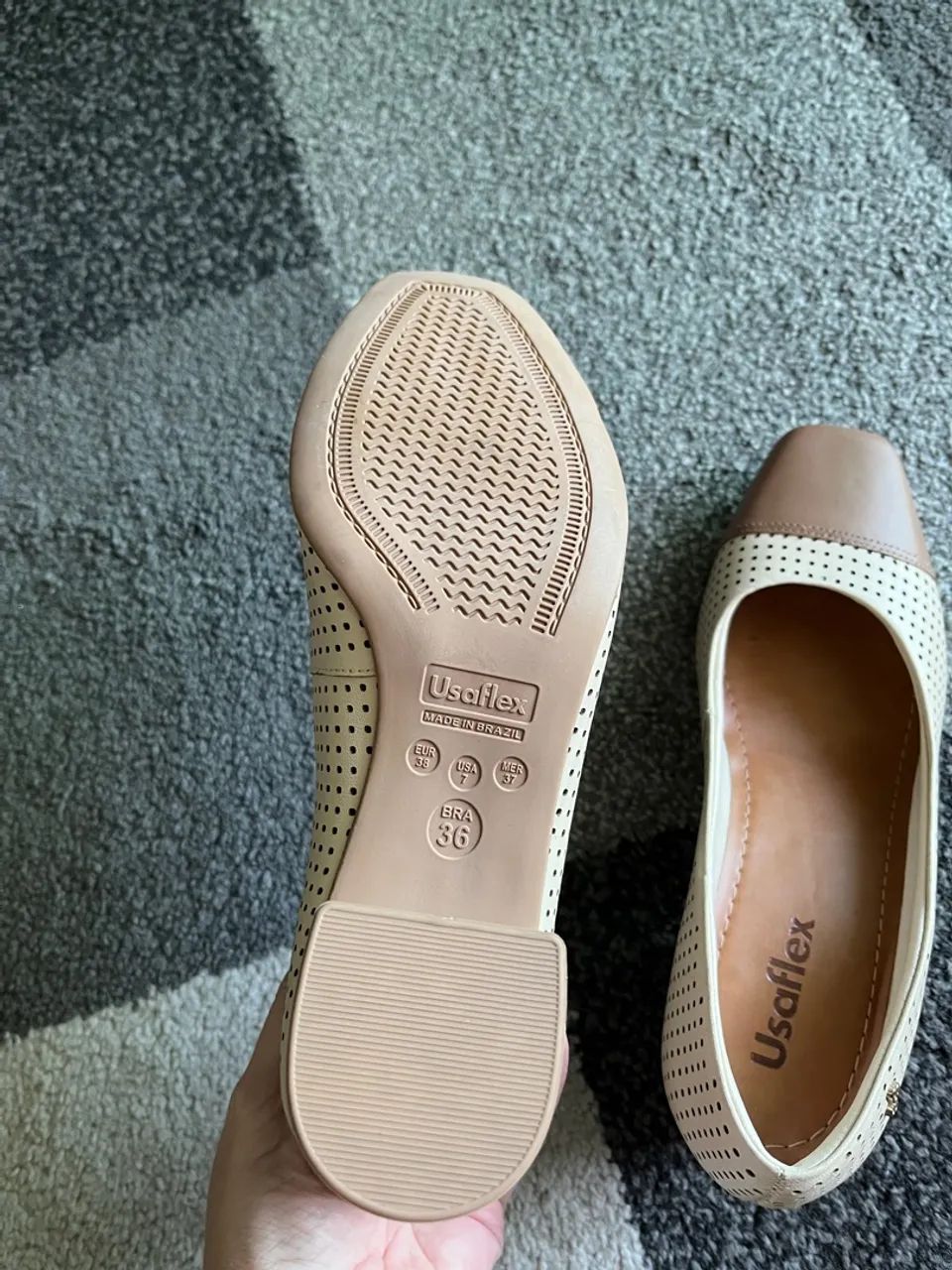 Scarpin Usaflex Bege e Marrom - Foto 2
