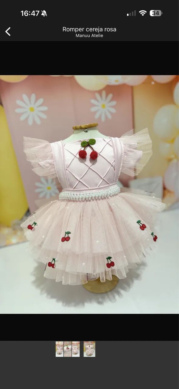 Kit 2 roupas completas com tênis e chapéu para festa cerejinha - Foto 2