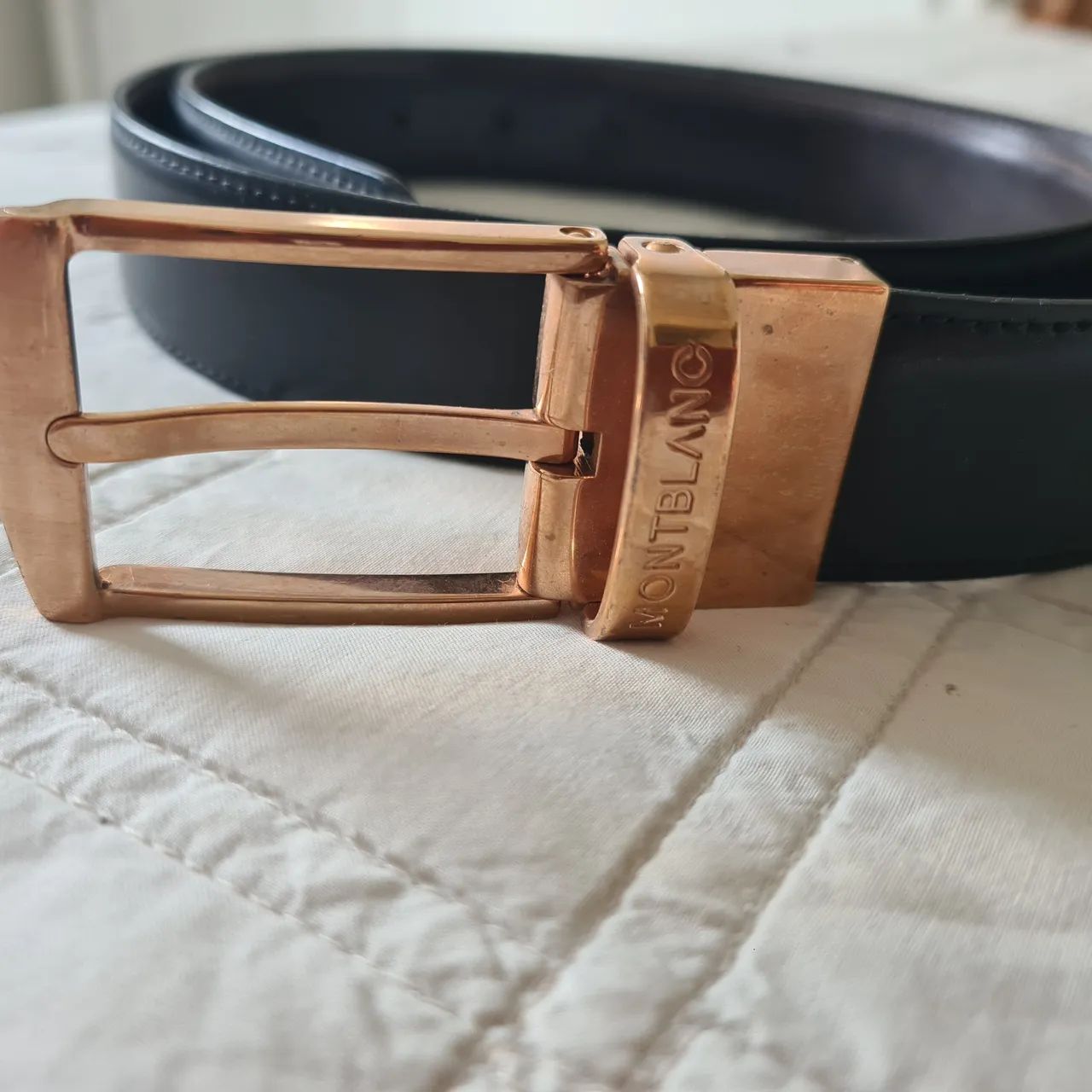 Cinto Montblanc Couro Preto/Marrom com Fivela Rose Gold - Foto 3