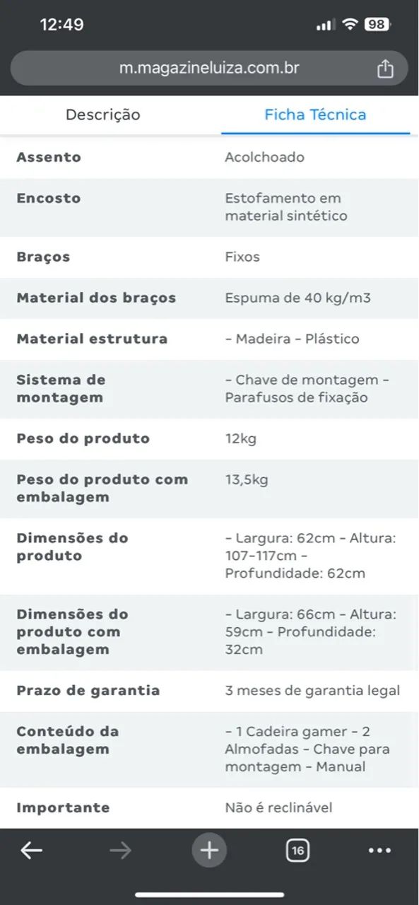 Cadeira Gamer Otello Preta e Vermelha - Foto 4