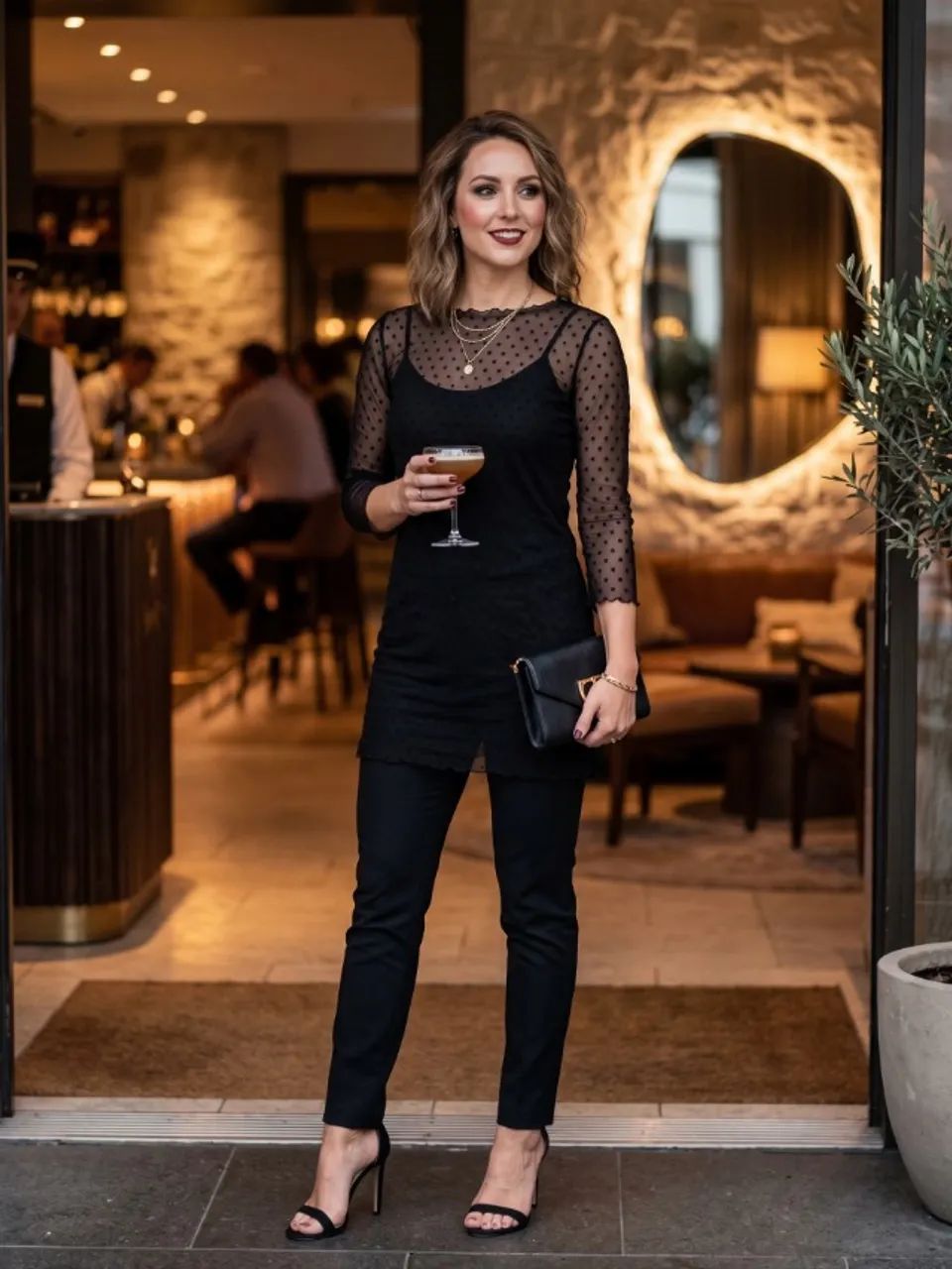 Blusa preta em tule e poá