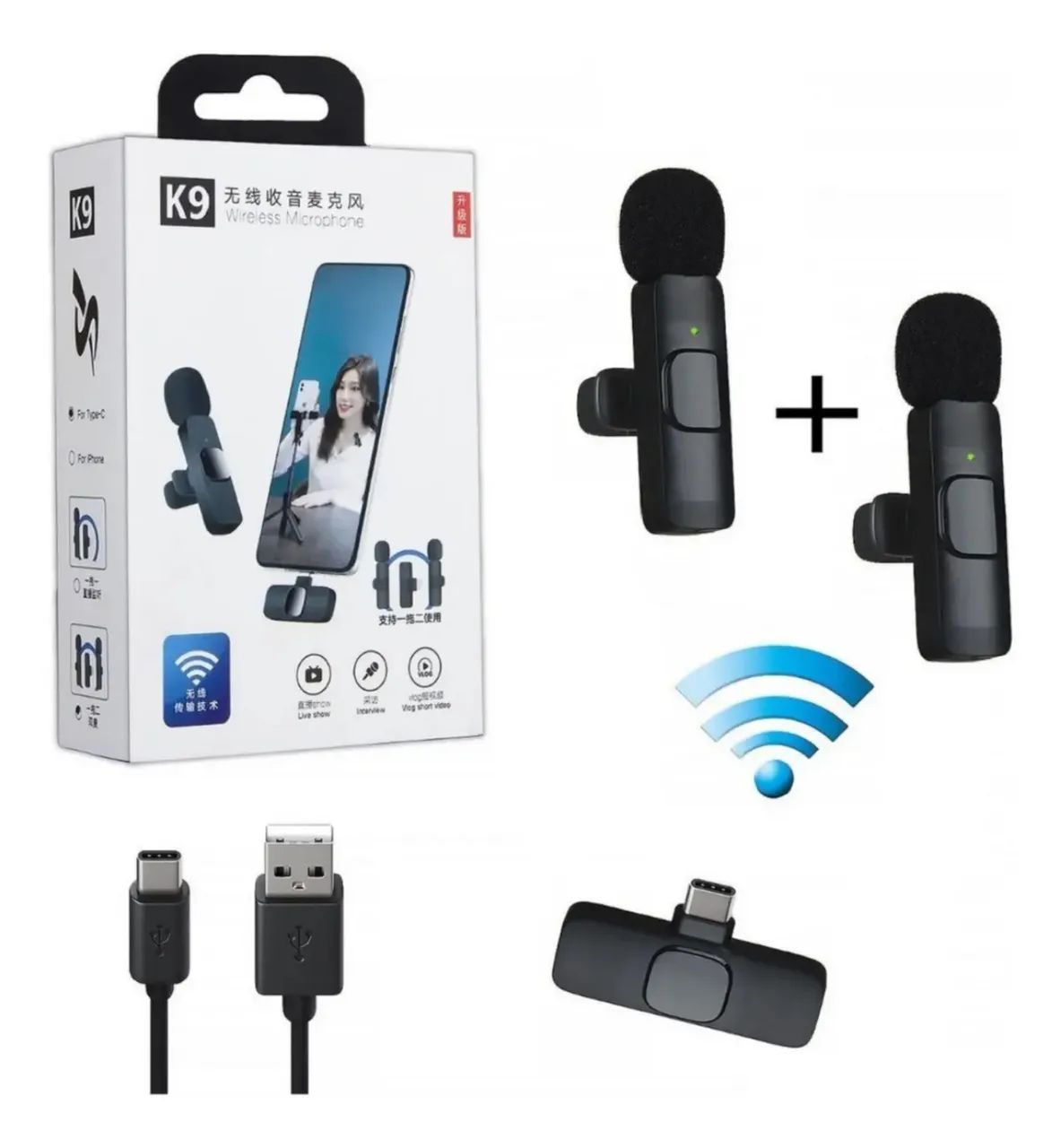 Microfone K9 Profissional De Lapela Duplo Preto Tipo-c - Foto 2