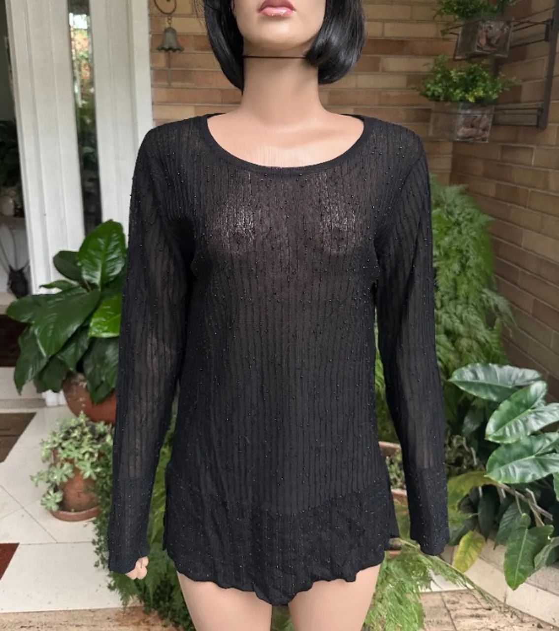 EXPESS | Blusa Transparente Preta com Brilho L - Foto 2