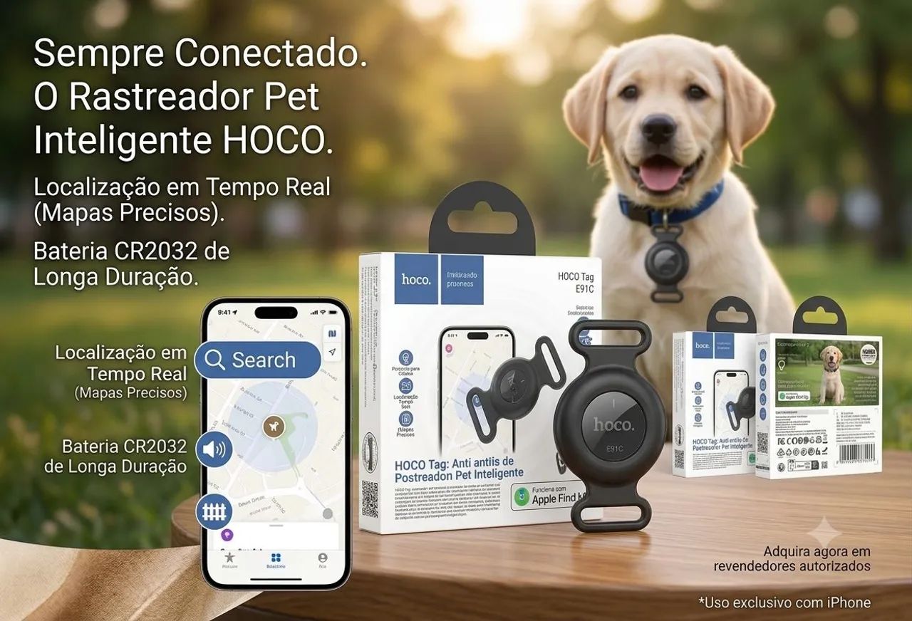 Tranquilidade Pet: Rastreador HOCO Tag com Apple Find My
