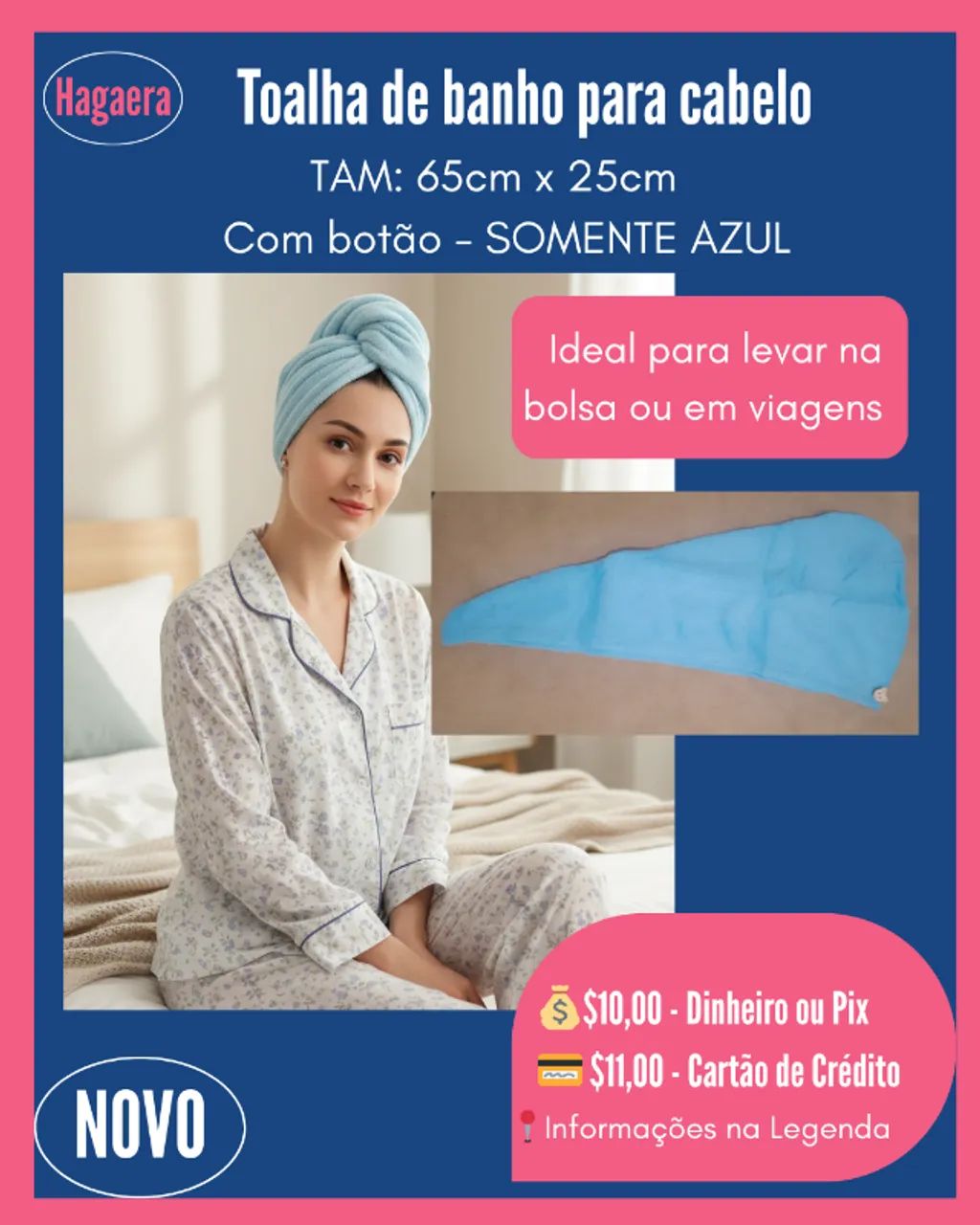Novos: Toalha de Banho para cabelo - Serve para Adultos ou crianças   -SOMENTE EM AZUL 