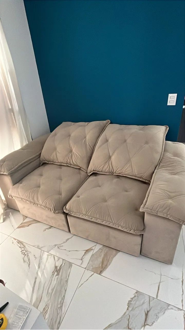 Sofá Retrátil e Inclinável Premium 1,90m Impermeabilizado Bege 